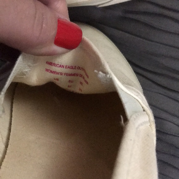 American Eagle white sneaker slides 6 canvas beach coastal slip on flats - Picture 5 of 6